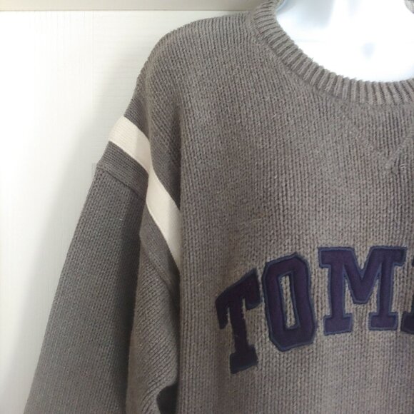 Tommy Hilfiger Thick Woven Crew Neck Large F/Back Logo Blue/Grey Mens XL Preppy - Picture 3 of 12
